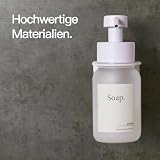 Designfabrik Hamburg Dispenser sapone | Bianco/Satinato | a parete | Dispenser in vetro con pompa inox e supporto adesivo | Per sapone o detersivo in bagno e cucina - 5
