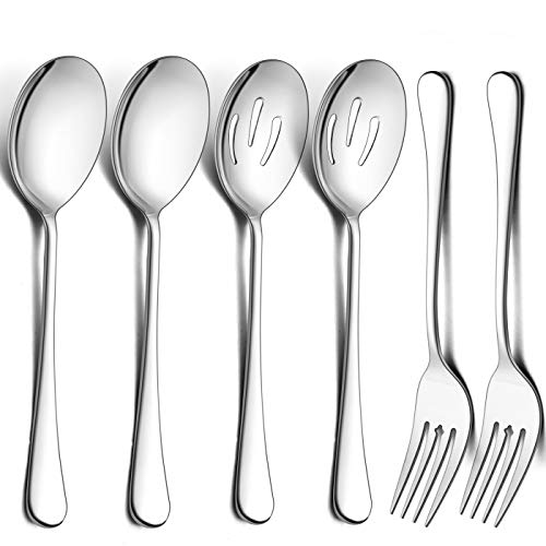LIANYU Large Serving Spoons and Forks Set of 12, Stainless Steel Buffet Catering
