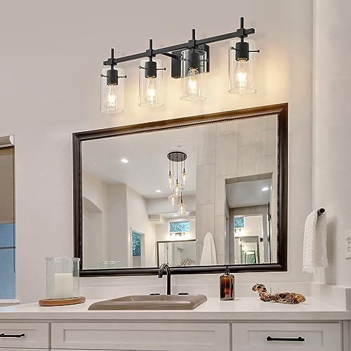 Image of SOLFART 4 Lights Vanity Light Black Bathroom Vanity Lights Over Mirror Vanity Lights for Mirror Bathroom Light Fixture