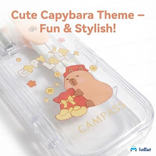 Image of FunBlast Capybara Theme Compass Set - 2 Pcs Mini Transparent Geometry Box with Compasses and Pencil Nib, Math Geometry Kit for Student & Professional (LightBrown-)