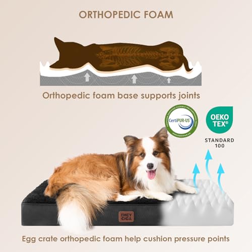 EHEYCIGA Orthopädisches Hundebett Mittelgroße Hunde 89x58x9cm, Hundekissen Waschbar Flauschig,Hundematte Hundematratze für Kiste, Schwarz