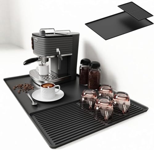 IYYI Tapis de Bar en Silicone pour Café - Tapis Anti-Dérapant 2-en-1 pour Séchage et Protection Contre la Chaleur - pour Machines à Café, Égouttoirs et Blenders (Noir)