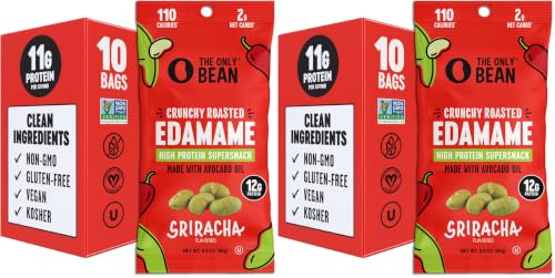 Image of The Only Bean Crunchy Roasted Edamame Snacks Pack (Sriracha), Protein Keto Food, Gluten Free, Asian Japanese Snacks, Hot Spicy Snack, 0.9oz (Pack of 20)