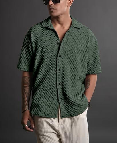 Image of NexaFlair Casual Shirt for Men|| Shirt for Men|| Men Stylish Shirt||Button Down Shirts Half Sleeve Bubble Fashion Textured Shirt