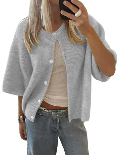 Women Knit Button Down Short Sleeve Crop Cardigans Sweater Y2K Aesthetic Loose Tee Shirt Girls Outfits Knitwear2