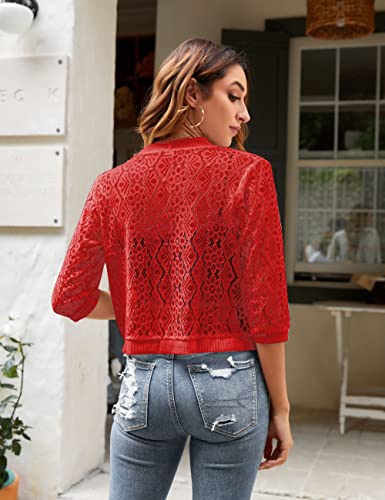 Image of FindThy Women's Casual Summer Lace Cardigan Open Front 3 /4 Sleeve Solid Lace Shrug Cover Up
