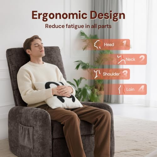 Image of Korser 360 Rocking Chair, Nursery Rocker Chair with Side Pockets, Glider Nursing Chair with Steel Structure Base, Small Chair for Small Spaces, Chenille Swivel Accent Chairs for Living Room, Nursing