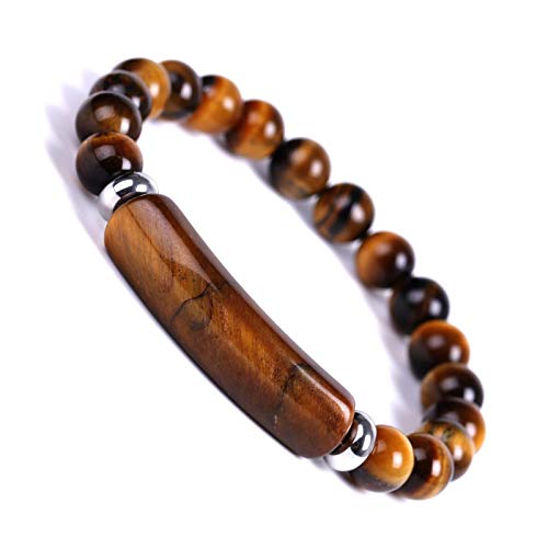 Unisex Healing Stone Bracelets Natural Gemstone Charm Stretch Bracelet Crystal Energy Heart Charm Tiger Eye 8MM Beads Bracelet Handmade Meditation Stone Jewelry Elastic Yoga Bracelet