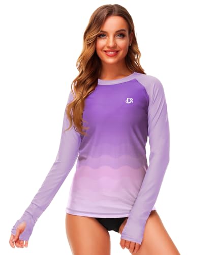 Image of Deerose Womens Gradient Rash Guard UPF 50+ Swim Shirts Surfing Top with Thumb Hole
