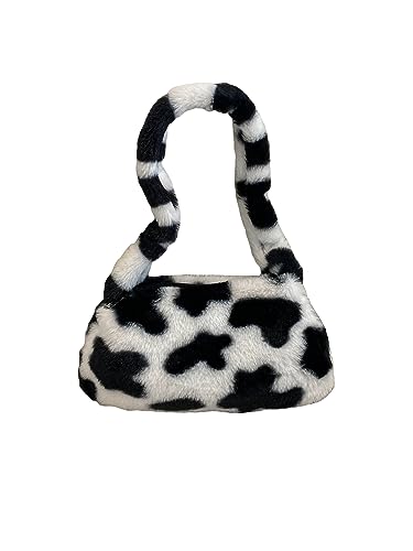 OYOANGLE Bolsa de ombro feminina com estampa de vaca pequena, Preto e branco, One Size
