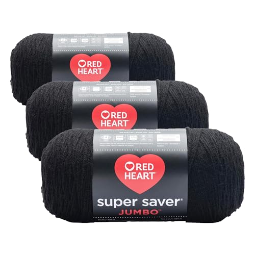 Image of RED HEART E302C.0312 Super Saver Jumbo Yarn, Black (Pack of 3)