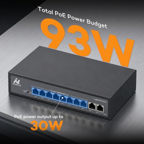 ONWOTE Switch PoE de 8 Puertos Gigabit 93W, 10/100/1000Mbps Auto-adaptativo, 8 Puertos PoE 1Gbps y 2 Puertos Uplink RJ45 1Gbps, Switch Ethernet No Gestionado para Sistema de Cámaras NVR PoE miniatura 3