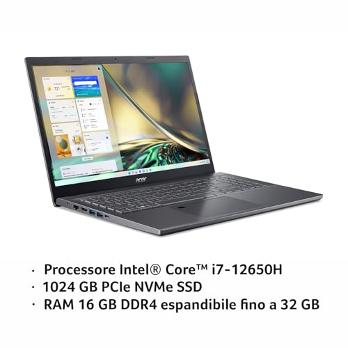 Acer Aspire 5 A515 â 57 â 701Q Notebook, processor Intel Core i7 â 12650H, RAM 16 GB DDR4, 1024 GB PCIe NVMe SSD, display 15,6 inch IPS FHD LED LCD, grafische kaart Intel UHD, Windows 11 Home - Afbeelding 3