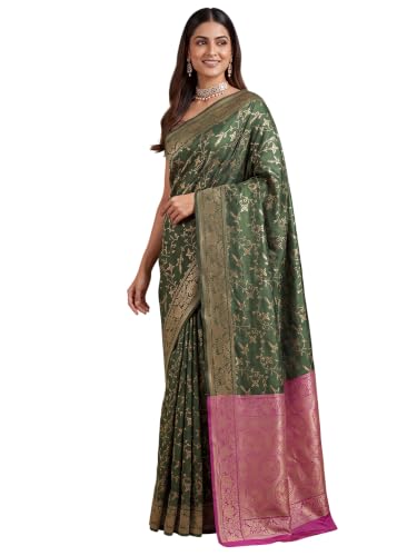 Image of AKHILAM Women's Multicolor Litchi Silk Ethnic Motif Print Saree With Unstitched Blouse Piece|sarees for women | litchi silk sarees