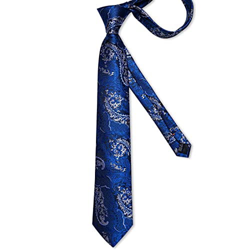 Image of DiBanGu Extra Long Tie for Men 63 inch XL Silk Necktie Set | Pocket Square and Cufflinks, Big and Tall, Jacquard Woven, Gift Box, Paisley /Plaid /Solid /Striped, for Weddinng Party Business