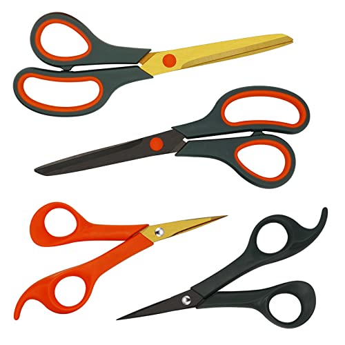 CCR Schere, Superscharfe Klingen, Bequeme Griffe, 17,8 cm Lange Titanschere mit Spitze, 21,2 cm Lange Bastelschere, für Hausaufgaben, Schulbasteleien, Schneiden im Büro und Nähen von Stoffen, 4er-Set Cover