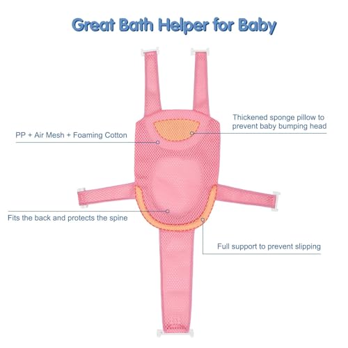 Image of Colorlife Baby Bath Seat Support Net Infant Bathing Seat Support Mat, Adjustable Comfortable Non-Slip Five-Pointed Baby Shower Net Bathtub Sit Up Mesh for Newborn 0-6 Months-Pink(No Bathtub)