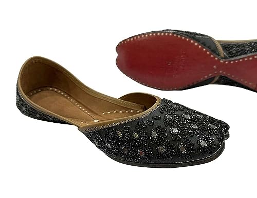 Stop n Style Flat Punjabi Juti for Women Designer Mojaris Ballerina Ethnic Handmade Black Shoes4