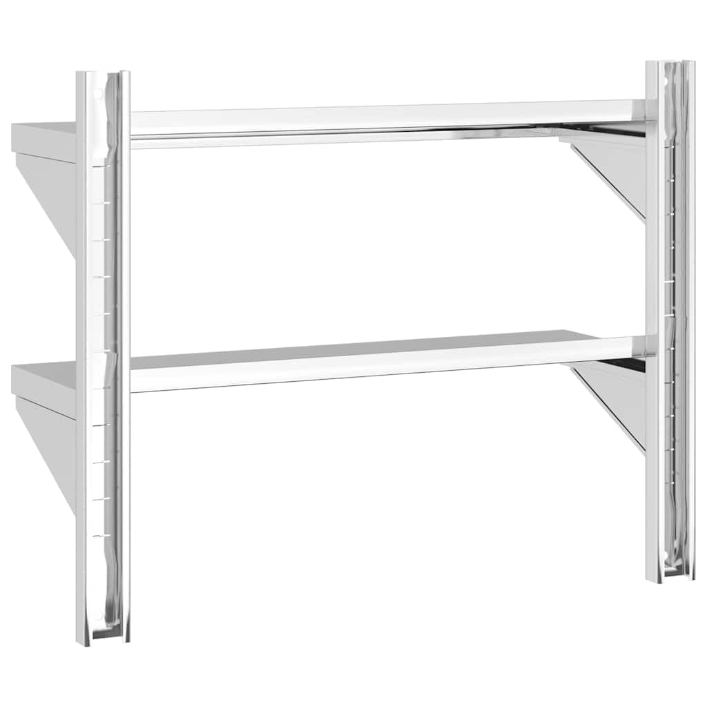 Estantería de pared con 2 estantes, 75 x 23,5 x 60 cm, acero inoxidable plateado, para gastronomía y hogar, estantería flotante resistente con borde y soportes de pared, bordo de pared para