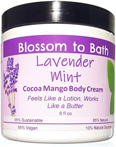 Blossom to Bath Lavender Mint Cocoa Mango Body Cream (8 Ounce) - Pure Essential Oil Fragrance - Feels Like A Lotion And Works Like A Butter with a Cheerfully Relaxing Scent