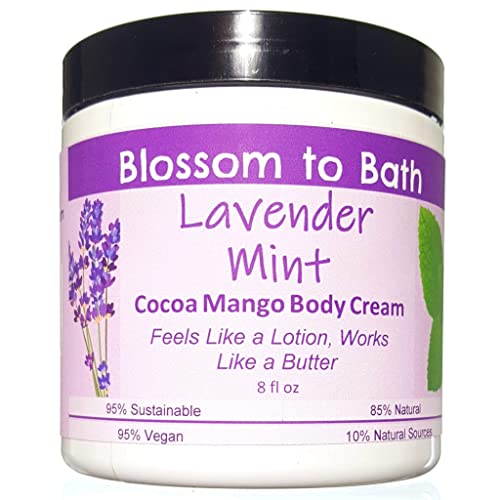 Blossom To Bath Lavender Mint Cocoa Mango Body Cream (8 Ounce) - Pure Essential Oil Fragrance - Feels Like A Lotion And Works Like A Butter With A Cheerfully Relaxing Scent #TOP2
