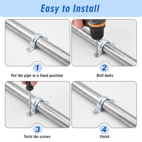 Image of Yaocom 100 Pcs 1 1 /4 inch Opening Pipe Strap Galvanized Steel Conduit Clamp Reinforced Rigid 2 Hole U Bracket for Pipe Fixing on Various Surfaces