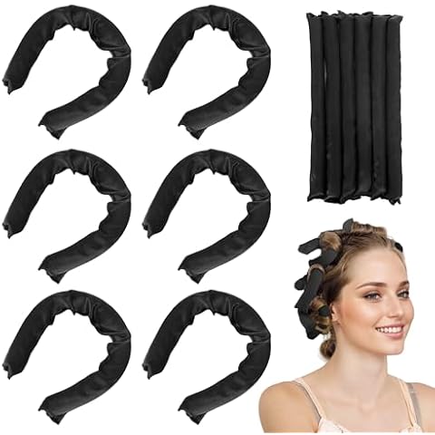 Black Satin Covered Heatless Overnight Curling Rods for Curls and Straight Short Hair - 6Pcs Cover