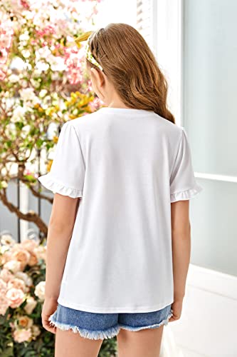Image of Ebifin Girls Short Sleeve Tops Kids Peplum Babydoll T Shirts Tees 4-15Y | Girls T-Shirts, Crew neck Short Sleeve Shirts, Casual Tunic Tops, Cute Blouses, Summer Tees, Ruffle Hem, Loose fit