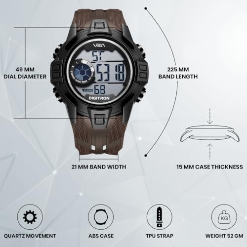 Image of V2A Digitron 2117 Sports Watch for Men & Boys | Alarm, Stopwatch, 12 /24H | 3 ATM Water Resistant | Luminous Display | Gifts for Men & Boys