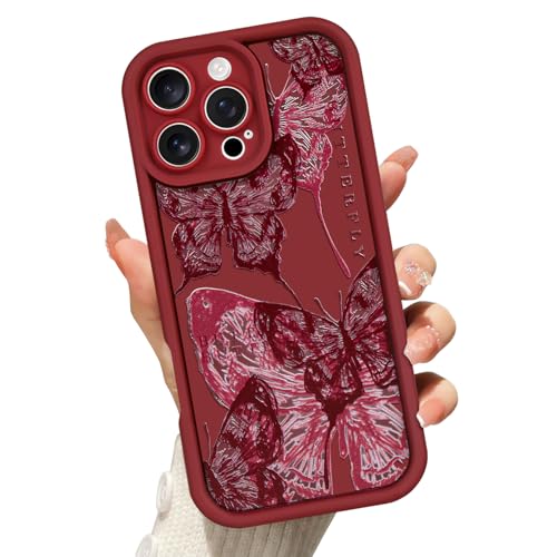 Coque silicone iPhone 15 Pro Max papillon 3D rouge anti-rayures