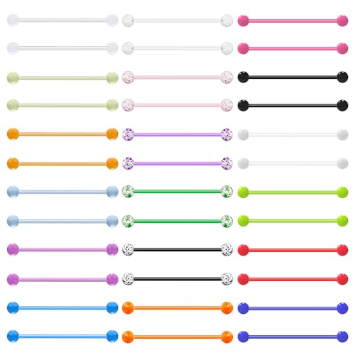 Dyknasz 36PCS Plastic Industrial Piercing Jewelry 14G Industrial Bar Piercing Acrylic Glow in the Dark Industrial Earrings for Women Men Piercing Bar 38mm
