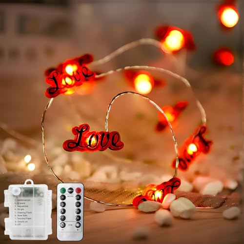 3M Guirlandes Lumineuses LED en Forme de Cœur, Guirlande Lumineuse Rouge Love avec 30 Ampoules, Guirlande Lumineuse d'ambiance Décoratives, Chaîne Lumineuse...