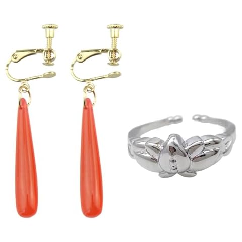KANGSHUN Frieren Anime Frieren Ring Earring Frieren Necklace Frieren Keychain Cosplay Prop Costume Accessories (Red earring+ ring) Cover