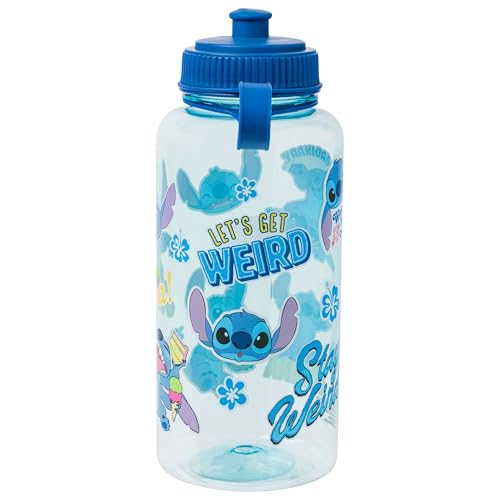Image of Silver Buffalo Disney Lilo and Stitch Weird Cute Decals Big Sports Water Bottle, 33.8 Ounces
