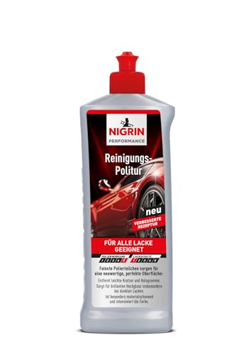 NIGRIN Performance Reinigungs-Politur, sorgt für brillanten Hochglanz, intensiviert die Farbe, für alle Lackarten geeignet, entfernt Schmutz, leichte Kratzer und Hologramme, Silber, 500 ml