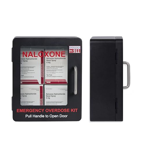 Image of Naloxone Overdose Emergency Kit Cabinet - Does Not Include Alarm or Lock | Designed for Wall Mount & Public Access (Metal, Black - No Alarm)