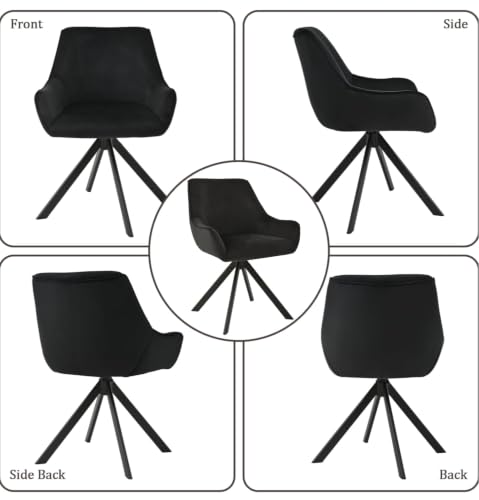 Image of Set of 6 Chairs 360 Degree Rotating Legs Stylish Stylish, Modern, Elegant & Comfortable Velvet Arms Chairs for Dinning Living Hotel Cafe (Black Velvet Set of 6)