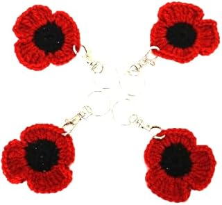 Set of 4 handmade Poppy keyring, Crochet handmade poppy keyring, poppy keychain, handmade Poppgift