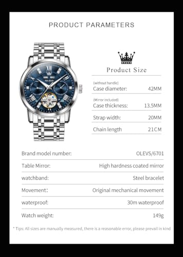 Image of OLEVS Automatic Watches for Men Self Winding Mechanical Skeleton Luxury Dress Stainless Steel Diamond Men Wrist Watches