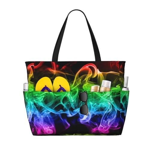 Sac à bandoulière pour femme grand sac de plage cabas noir imprimé fumée colorée chic