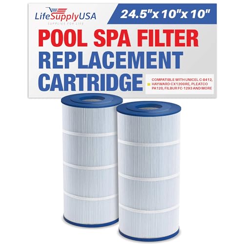 LifeSupplyUSA Pool Filter Cartridge for Hayward Star Clear Plus, Unicel C-8412, Porpoise PP-B2, Clearwater II ProClean 125 - Spa Filter fits C1200 / CX1200RE, Filbur FC-1293 and More (2-Pack)