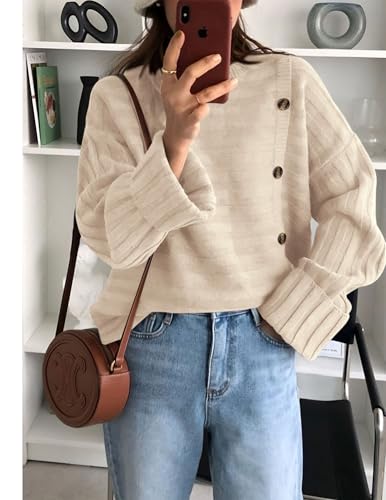 Image of PRETTYGARDEN Womens Sweaters Fall 2026 Casual Long Sleeve Crewneck Button Loose Winter Knit Pullover Sweater Tops