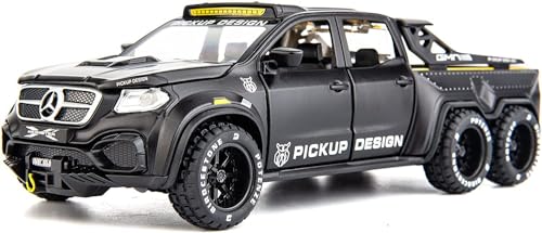 Image of 1:28 Scale Big Benz Class X Pickup Truck Toy Car | Metal Diecast Car for Kids with Openable Doors, Sound, Light Effects (Black)