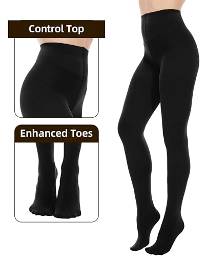 Citystl 2 PAIRS PLUS SIZE TIGHTS For Women, 80D Opaque Black Tights thumb #1