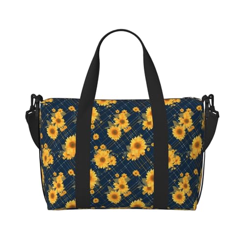 Blue Striped Sunflower A Large Laptop Tote Travel Work Bag For Women Men Gym Beach Bag For Women Crossbody Carry On Shoulder Bag With Compartments Zipper,Overnight Weekender Bags