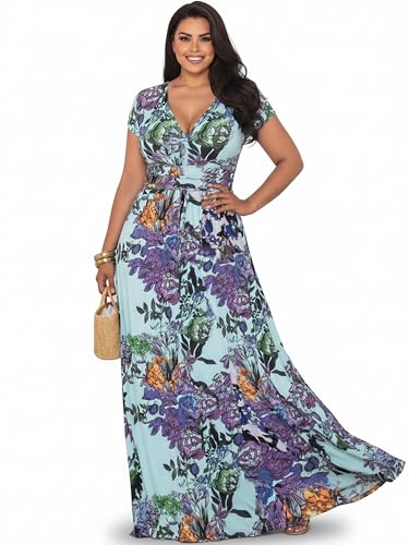 Image of KOH KOH Womens Long Floral Print Cap Sleeve Modest Flowy Summer Maxi Dress Gown