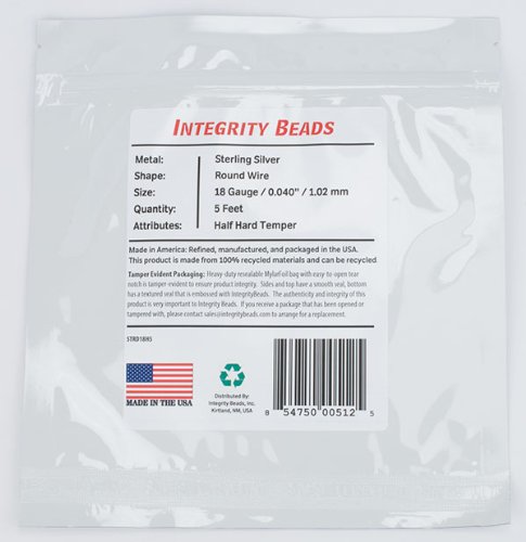 Integrity BeadsSterling Silver 18 Gauge Half-Hard Temper Round Wire - 5 Feet by Integrity Beads