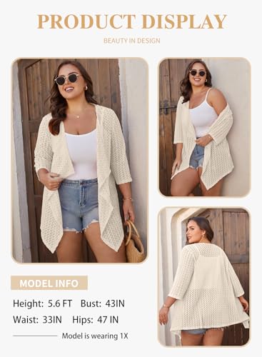 Image of Eytino Plus Size Cardigan for Women Lightweight Half Sleeve Summer Loose Kimono Cardigan Beach Cover Ups(1X-5X)