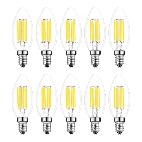Lamsky E14 Dimmable LED Bulb,110V 600Lumens 60W Equivalent Daylight White 5000K,E14 European Base Candelabra LED Bulbs,Chandelier LED Edison Bulbs,Clear Glass Torpedo Shape Bullet Top(10-Pack) Cover
