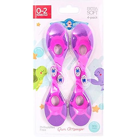 Farber Baby | Toddler Toothbrush (4 Pack) - Extra Soft Bristles, BPA Free, Soothing Teething Nub Ring Handle, 0-2 Years (Purple) Cover